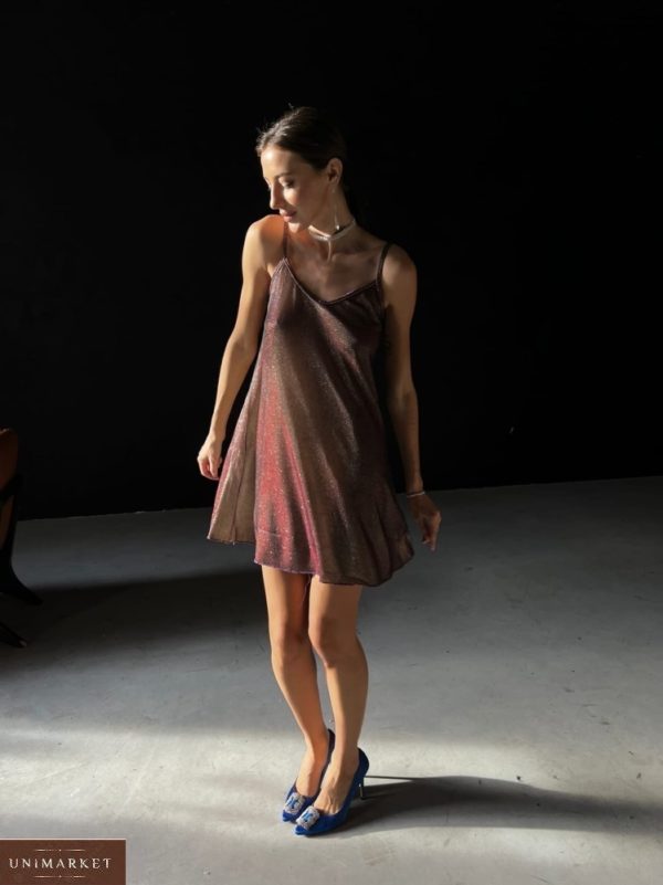 Купити марсала жіночу сукню з люрексом на бретельках в інтернеті