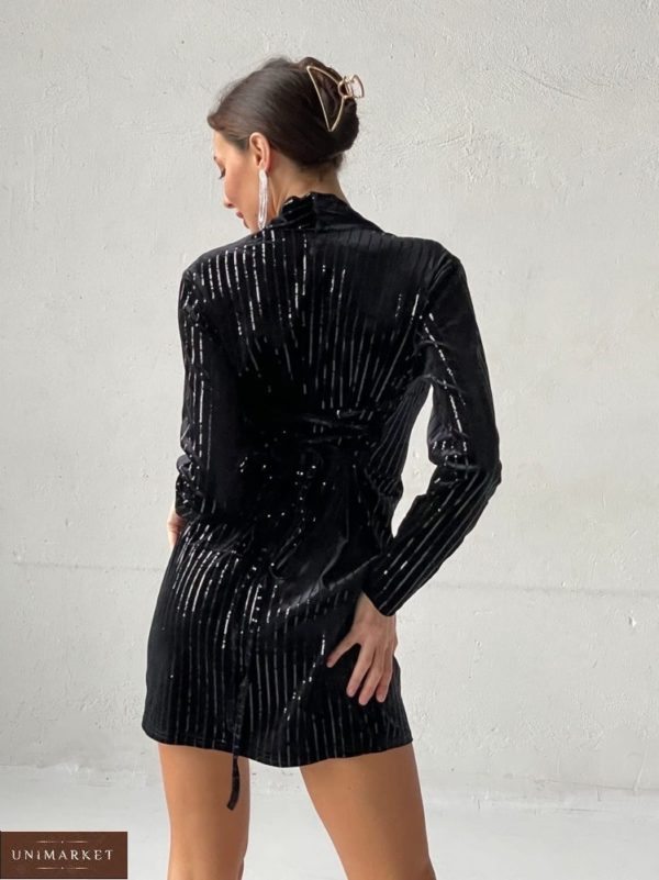 Купити чорне жіноче оксамитове плаття з паєтками (розмір 42-52) в інтернеті