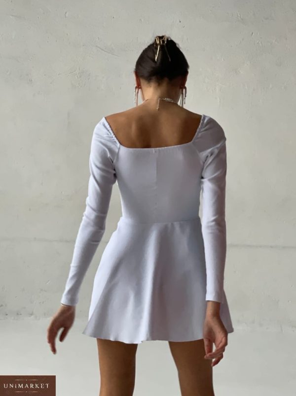 Замовити біле жіноче плаття міні з пір'ям (розмір 42-52) по знижці