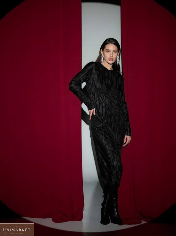 Купити чорну коктейльну сукню пліссе для жінок онлайн