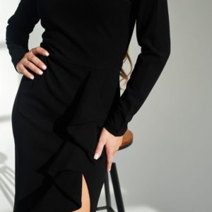 Заказать по скидке черное вечернее платье с рюшей (размер 42-48) для женщин