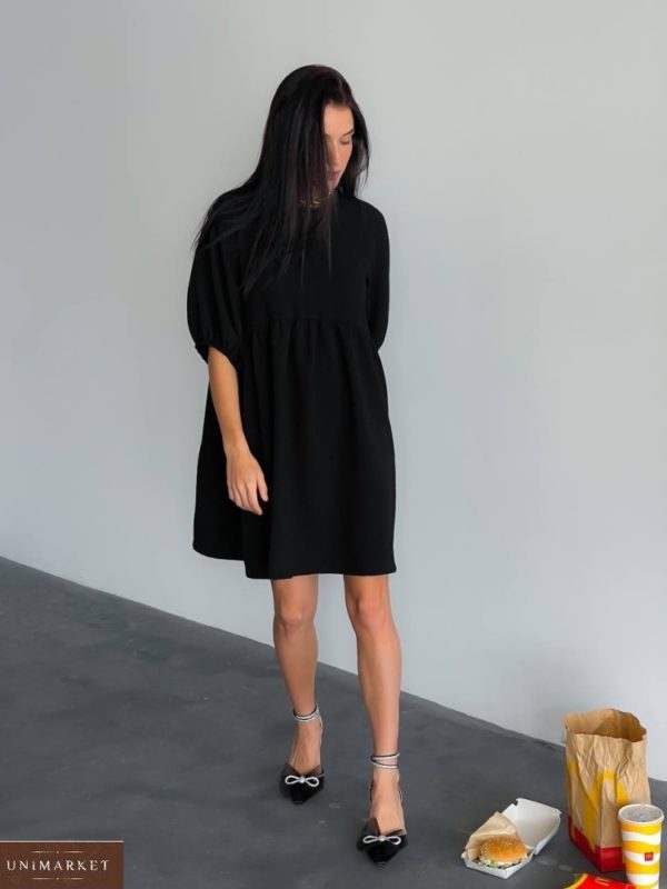 Приобрести черное женское коктейльное платье оверсайз по скидке