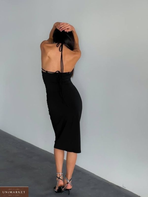 Купити чорне жіноче трикотажне коктейльне плаття зі знижкою