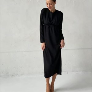 Купити чорна жіноча сукня міді з довгим рукавом (розмір 42-58) по знижці