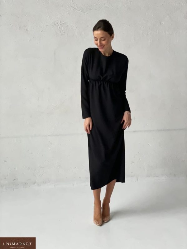 Купить черное женское платье миди с длинным рукавом (размер 42-58) по скидке