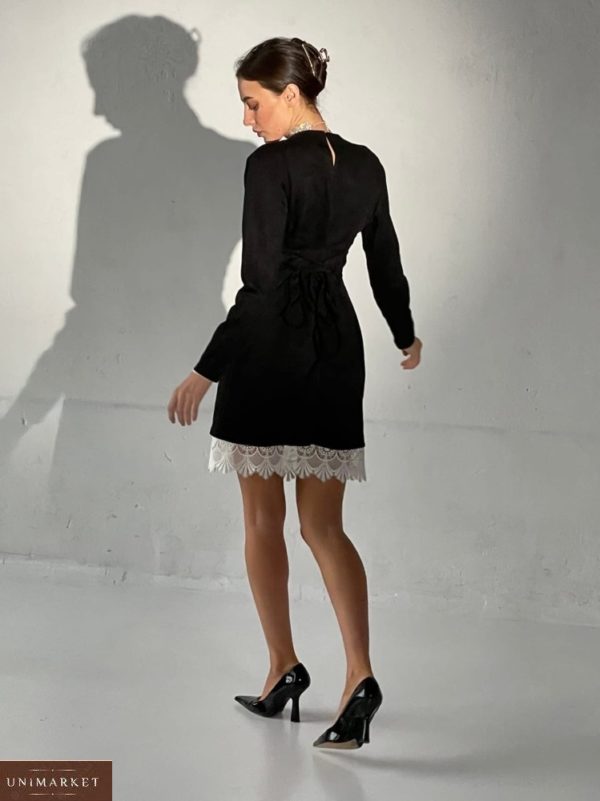 Замовити чорну жіночу замшеву сукню з довгим рукавом (розмір 42-52) по знижці