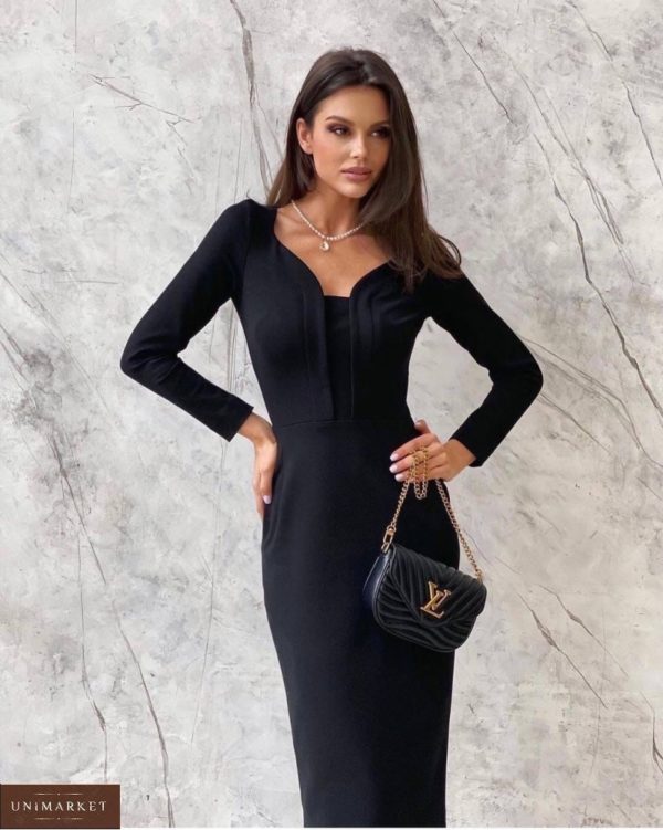 Заказать по скидке черное платье футляр с длинным рукавом для женщин