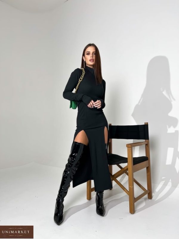 Купити чорну сукню гольф з розрізами (розмір 42-48) для жінок в Україні
