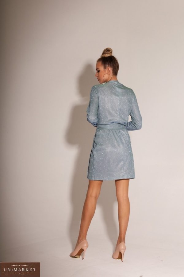 Приобрести по скидке голубое платье мини на запах с глиттером (размер 42-48) для женщин