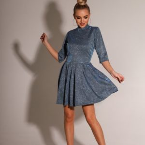 Заказать онлайн синее закрытое платье с глиттером (размер 42-48) для женщин