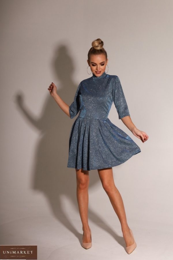 Заказать онлайн синее закрытое платье с глиттером (размер 42-48) для женщин