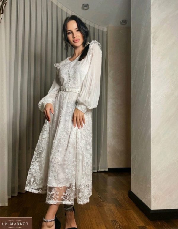 Нарядна жіночу нарядну сукню з ніжними рукавами білого кольору в Україні