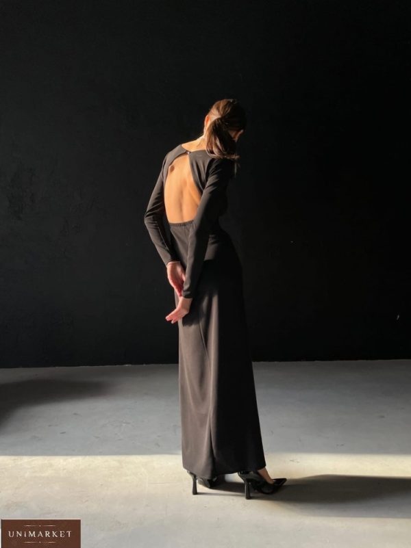 Заказать на корпоратив женское вечернее платье в пол с открытой спиной (размер 42-56) черного цвета