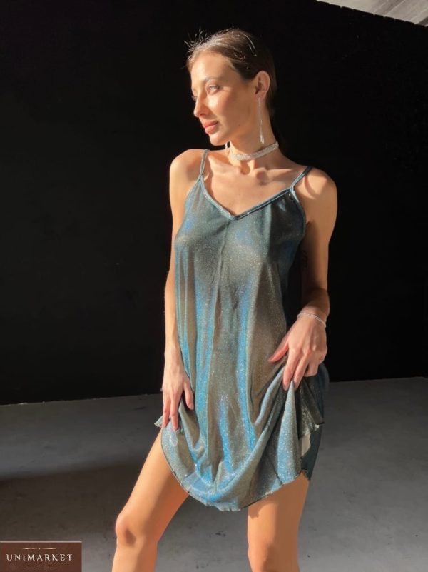 Купити сіру сукню з люрексом на бретельках для жінок онлайн
