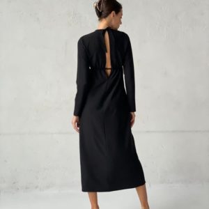 Заказать онлайн черное платье миди с длинным рукавом (размер 42-58) для женщин