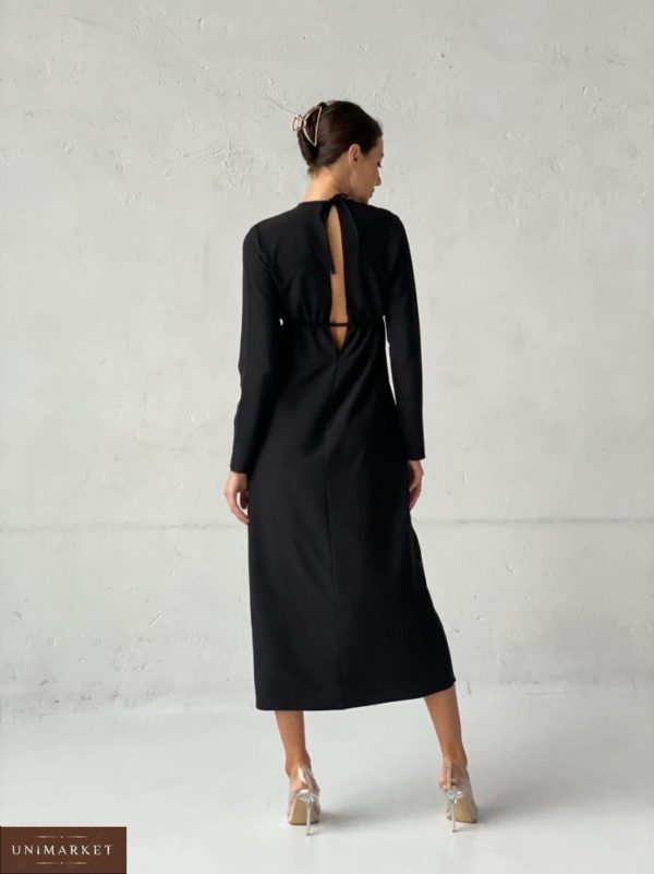 Заказать онлайн черное платье миди с длинным рукавом (размер 42-58) для женщин