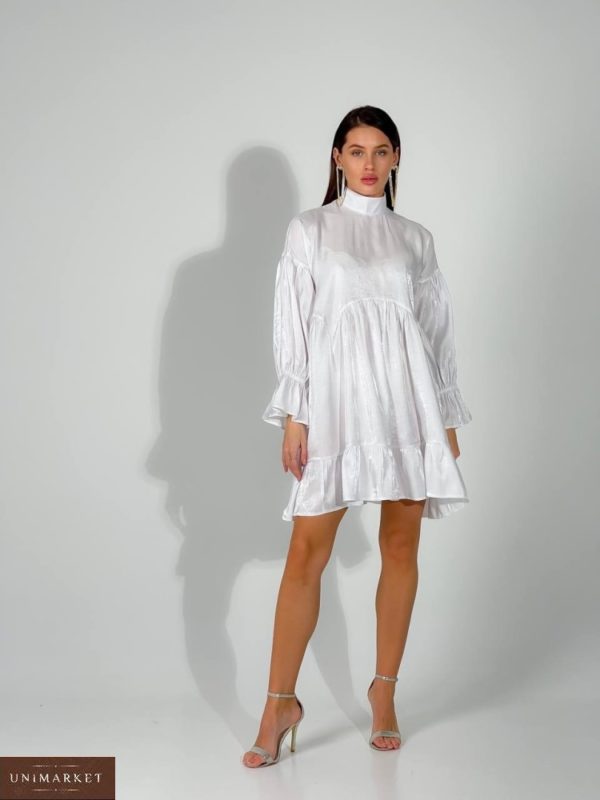 Заказать онлайн женское платье оверсайз из шелковой органзы (размер 42-48) белого цвета