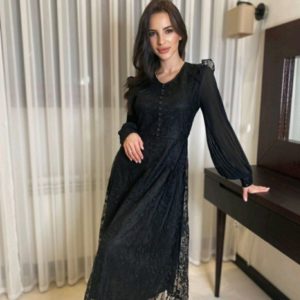 Заказать в интернете черное женское нарядное платье с нежными рукавами