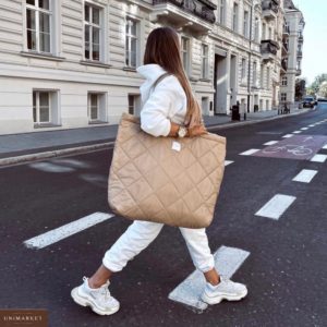 Купить бежевую женскую большую сумку-шоппер онлайн