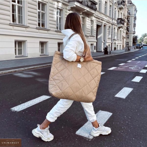 Купити бежеву жіночу велику сумку-шоппер онлайн