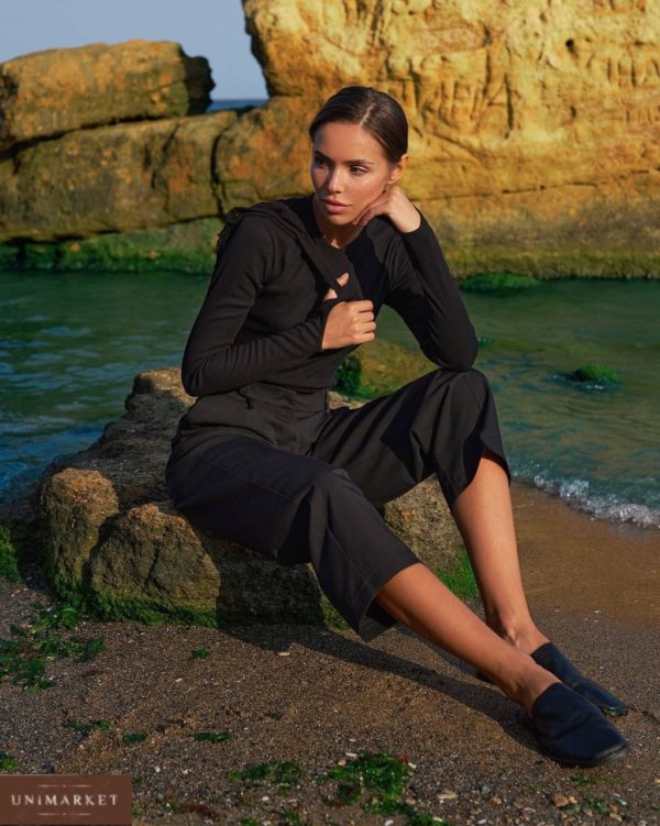 заказать женские брюки классика под ремень в черном цвете в онлайн магазине
