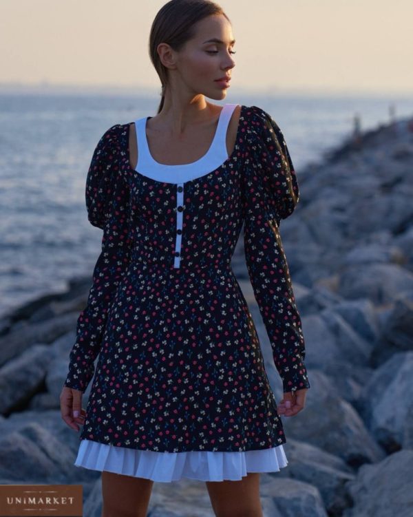 купить платье с цветочным принтом на пуговицах по низкой цене в Украине