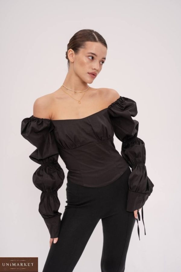 Замовити за низькими цінами блузу з об'ємними рукавами жіночу чорну