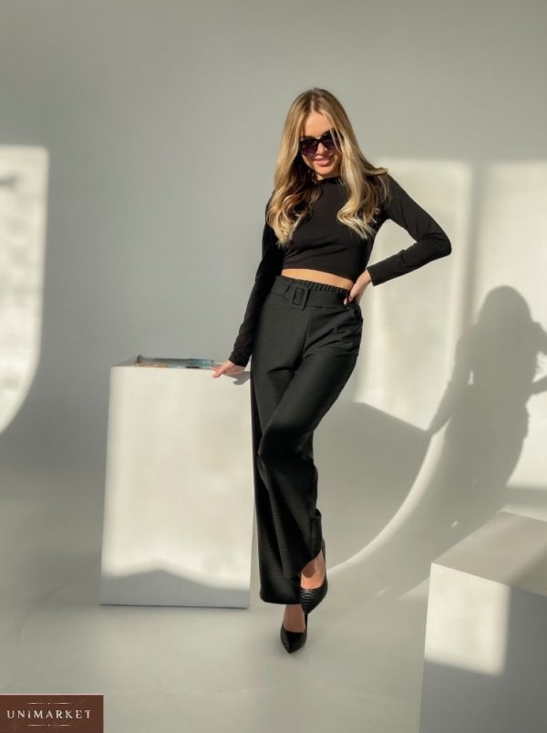 Купити жіночі штани прямого крою з габардину чорного кольору в Україні