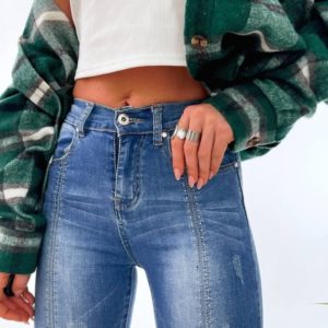 Купить в интернете синие джинсы скинни со стразами для женщин