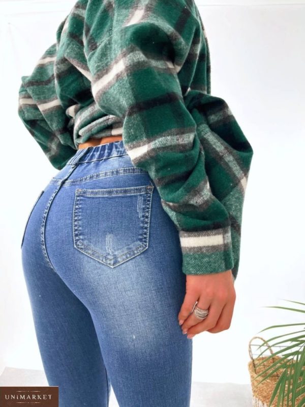 Придбати синього кольору жіночі джинси скінні зі стразами дешево