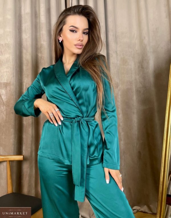Приобрести женский костюм в пижамном стиле (размер 42-48) в Украине изумрудного цвета