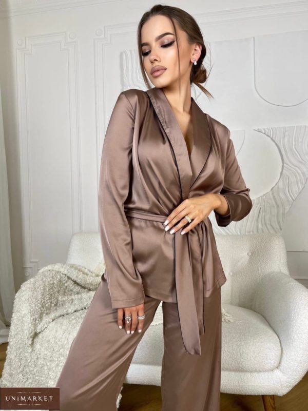 Заказать цвета мокко женский костюм в пижамном стиле (размер 42-48) дешево