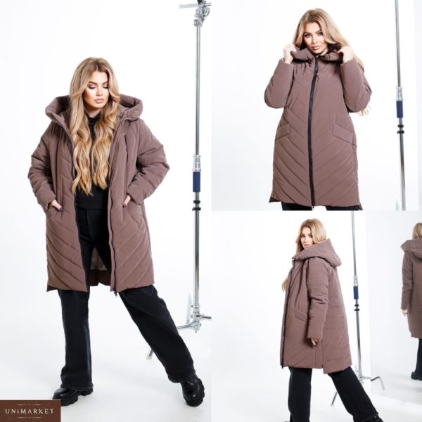 Заказать онлайн мокко куртку стёганная с капюшоном (размер 44-58) для женщин