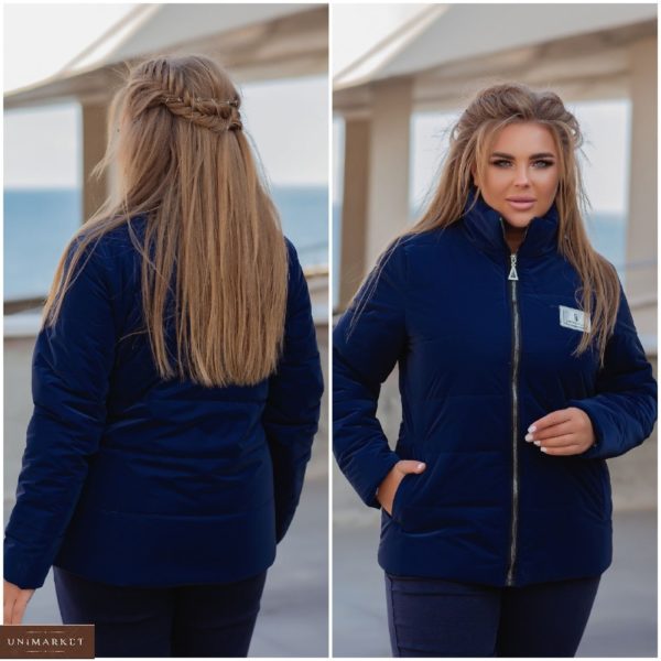 Приобрести синего цвета женскую куртку с бархатным эффектом (размер 50-56) в Украине