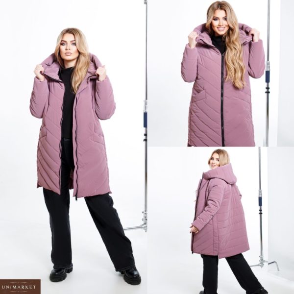 Заказать в интернете куртку стёганная с капюшоном (размер 44-58) пудра для женщин