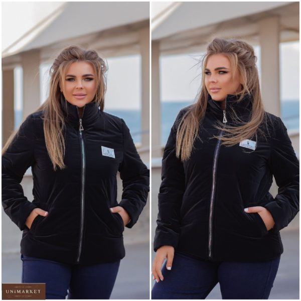 Приобрести черную женскую куртку с бархатным эффектом (размер 50-56) выгодно