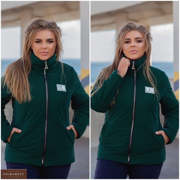 Заказать зеленую женскую в Украине куртку с бархатным эффектом (размер 50-56)