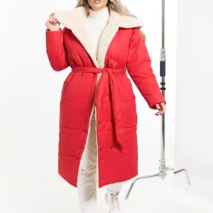 Купить выгодно красное тёплое пальто на овчине (размер 48-58) для женщин
