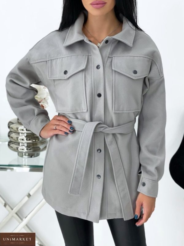 Придбати сіре жіноче кашемірове пальто укорочене (розмір 42-52) в інтернеті