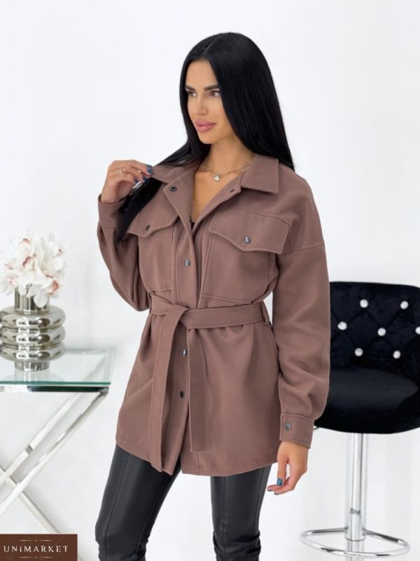 Купити кольори мокко жіноче кашемірове пальто укорочене (розмір 42-52) онлайн