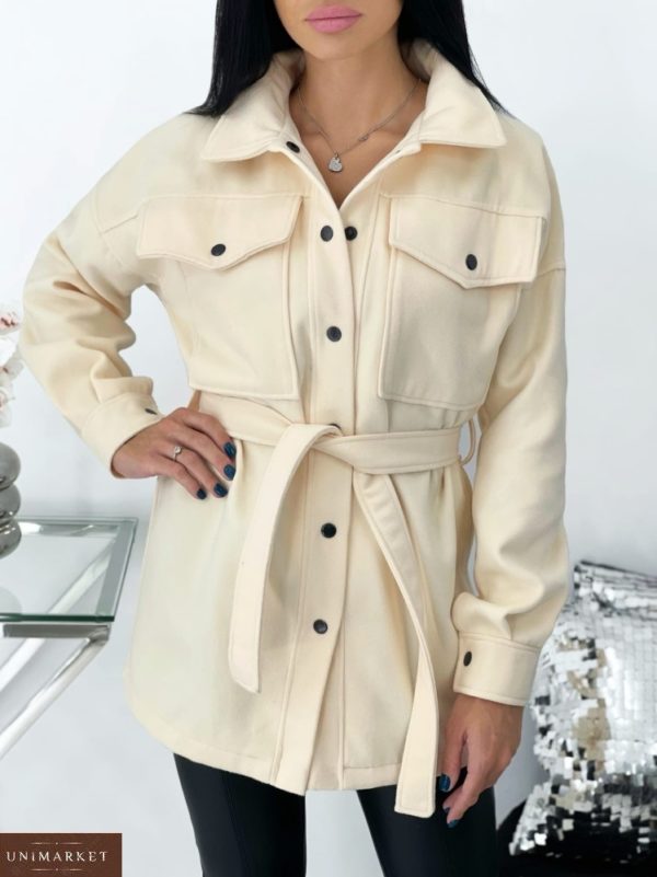 Заказать бежевое женское кашемировое пальто укороченное (размер 42-52) недорого