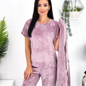 Заказать пудра женскую велюровую пижаму тройка (размер 42-52) недорого