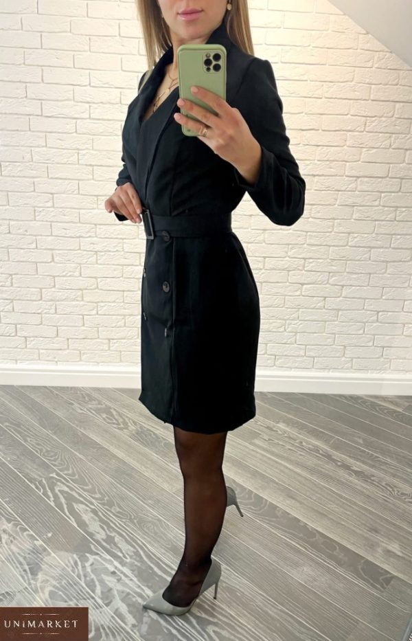 Замовити вигідно чорне жіноче двобортне плаття-піджак