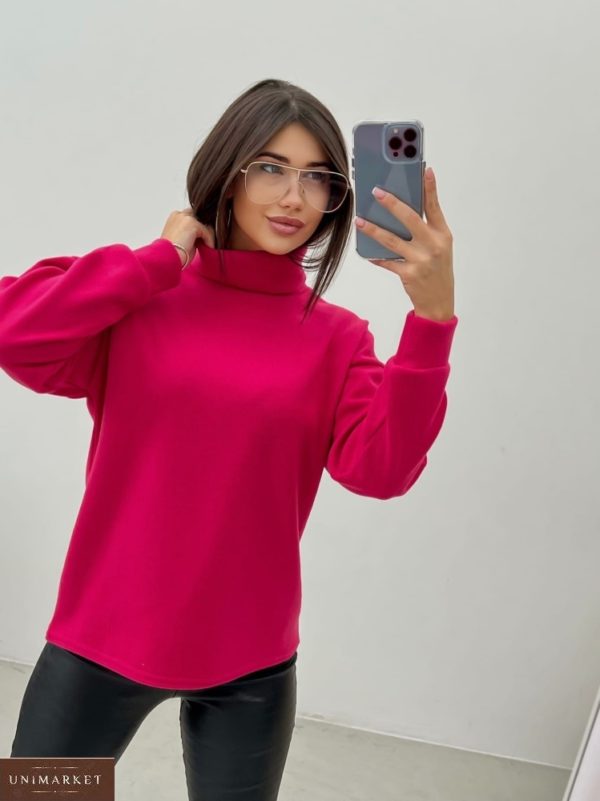 Купити малиновий жіночий недорого вільний светр з ангори (розмір 42-48)