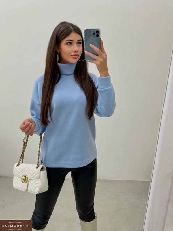Купити блакитний жіночий вільний светр з ангори (розмір 42-48) недорого