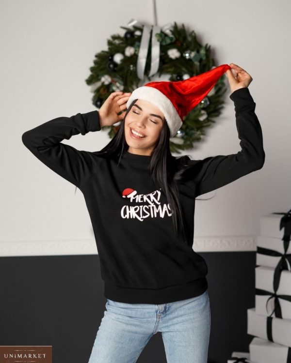 Заказать черный женский свитшот Merry Christmas (размер 42-48) в Украине