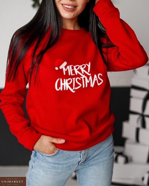 Купить красного цвета свитшот Merry Christmas (размер 42-48) женский выгодно