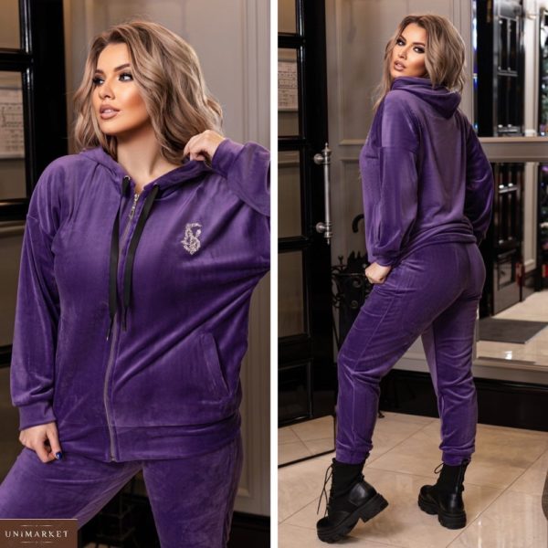 Замовити фіолетовий жіночий зимовий костюм із плюшевого велюру (розмір 48-58) в Україні