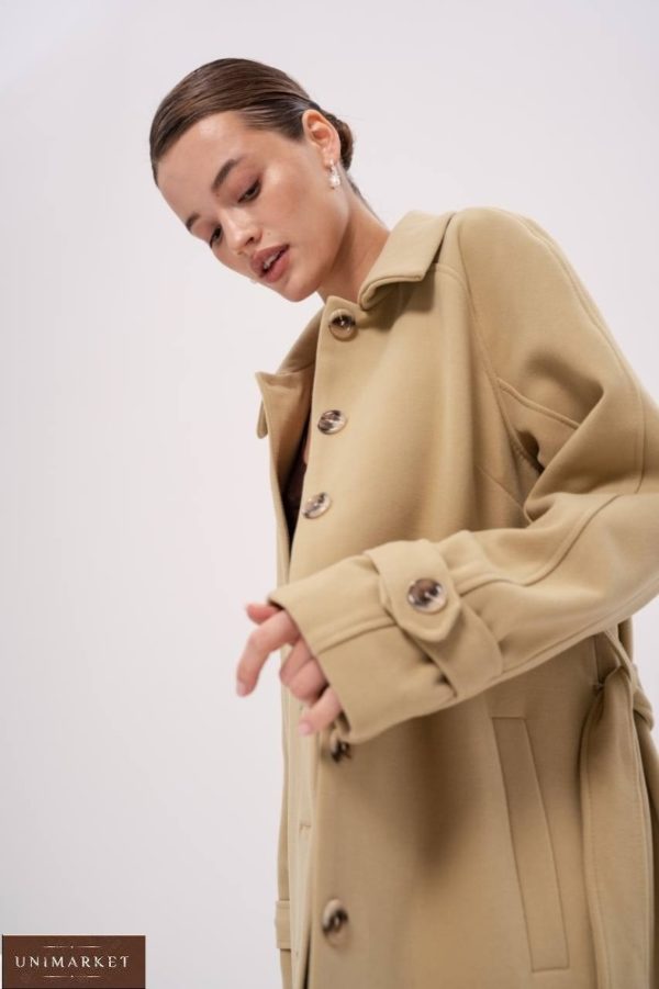 Замовити вигідне бежеве пальто-тренч на гудзиках (розмір 42-48) для жінок
