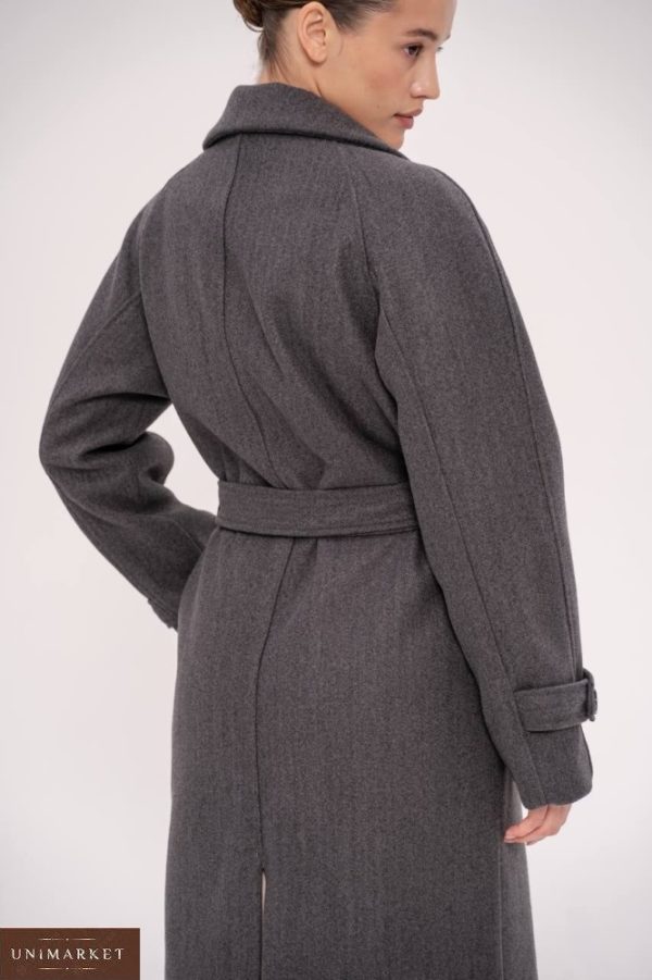 Заказать серое женское пальто-тренч на пуговицах (размер 42-48) недорого